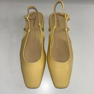 C.Paravano Yellow Slingback Flats – Square Toe Faux Leather Shoes EU 40 US 10